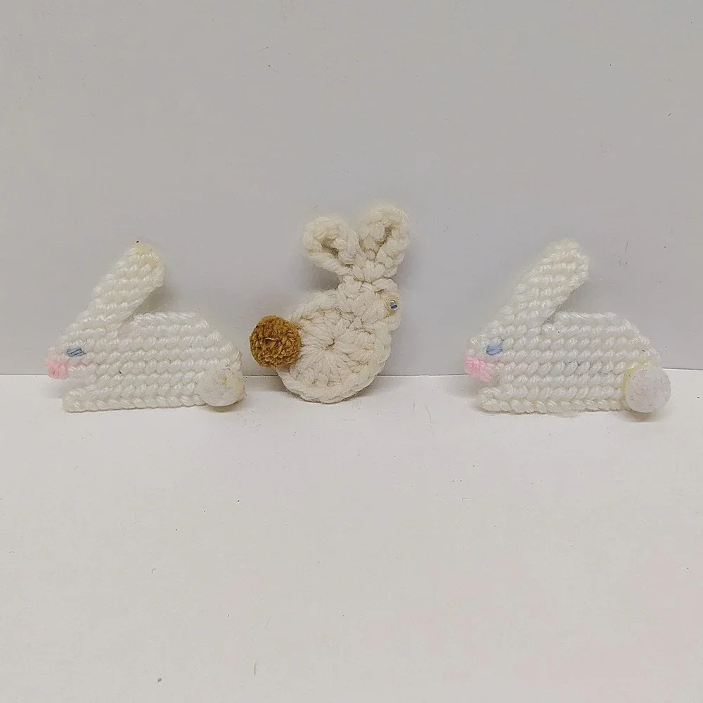 Handmade Bunny‎ Rabbit Pin Brooch Set Easter Spring Holiday Craft Kitschy Retro
